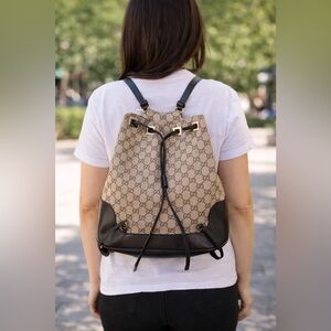 GUCCI GG Monogram Canvas Drawstring Backpack Rucksack